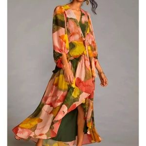 Anthropologie Hutch Floral Geo Wrap Maxi Dress